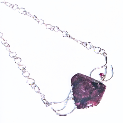 VC-093 - Eudialyte & Garnet Wave Pendant with Fine Silver Chain