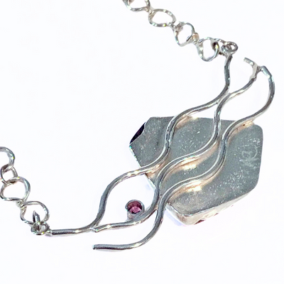 VC-093 - Eudialyte & Garnet Wave Pendant with Fine Silver Chain