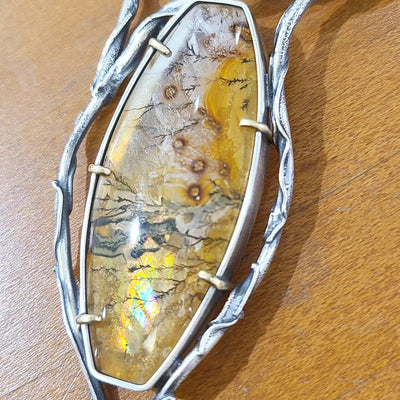 JSD-6113 Prismatic Dendritic Quartz W/ Mexican Topaz Branch Necklace 18K, SS