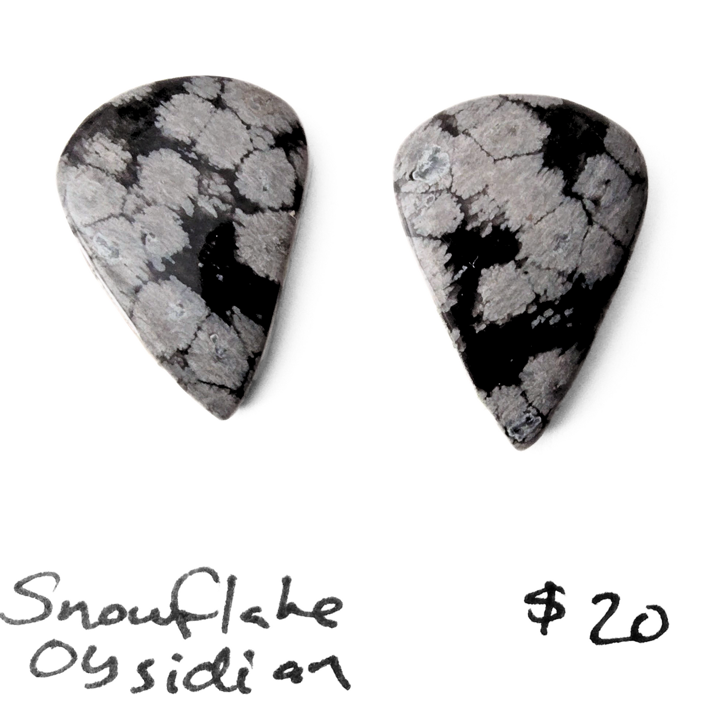 SNO-1002 Snowflake Obsidian Cab Pair