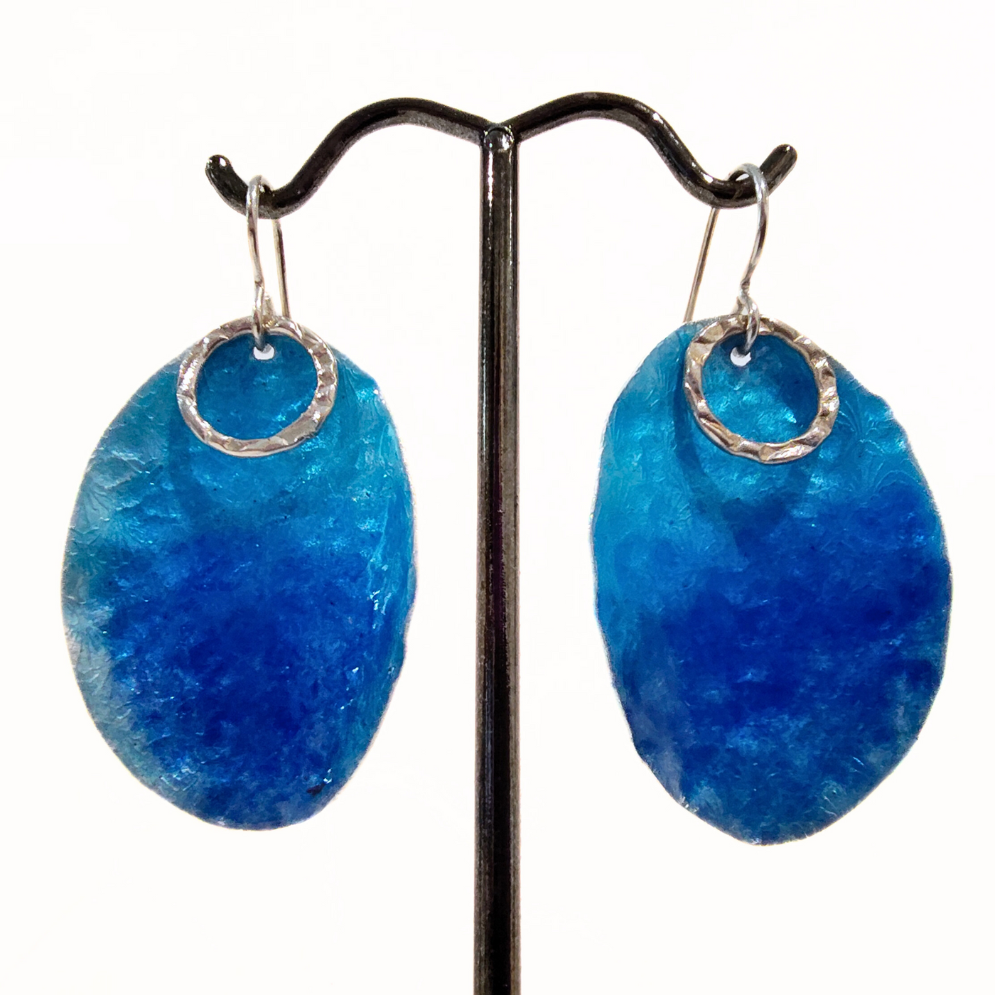 GEB-205 Silver Blue Enamel Earrings