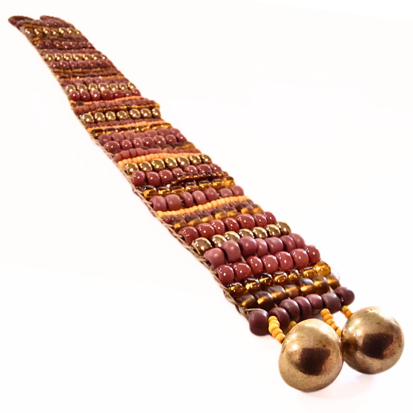 JEM-098 Brown and Brass Stripe Beaded Bracelet