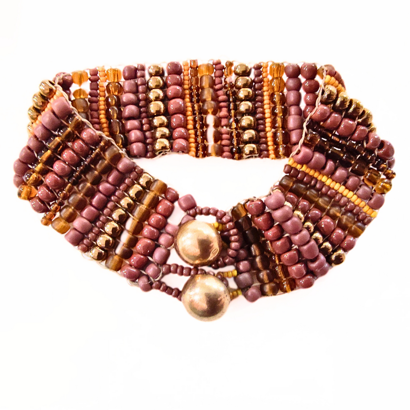 JEM-098 Brown and Brass Stripe Beaded Bracelet