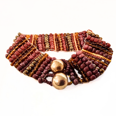 JEM-098 Brown and Brass Stripe Beaded Bracelet