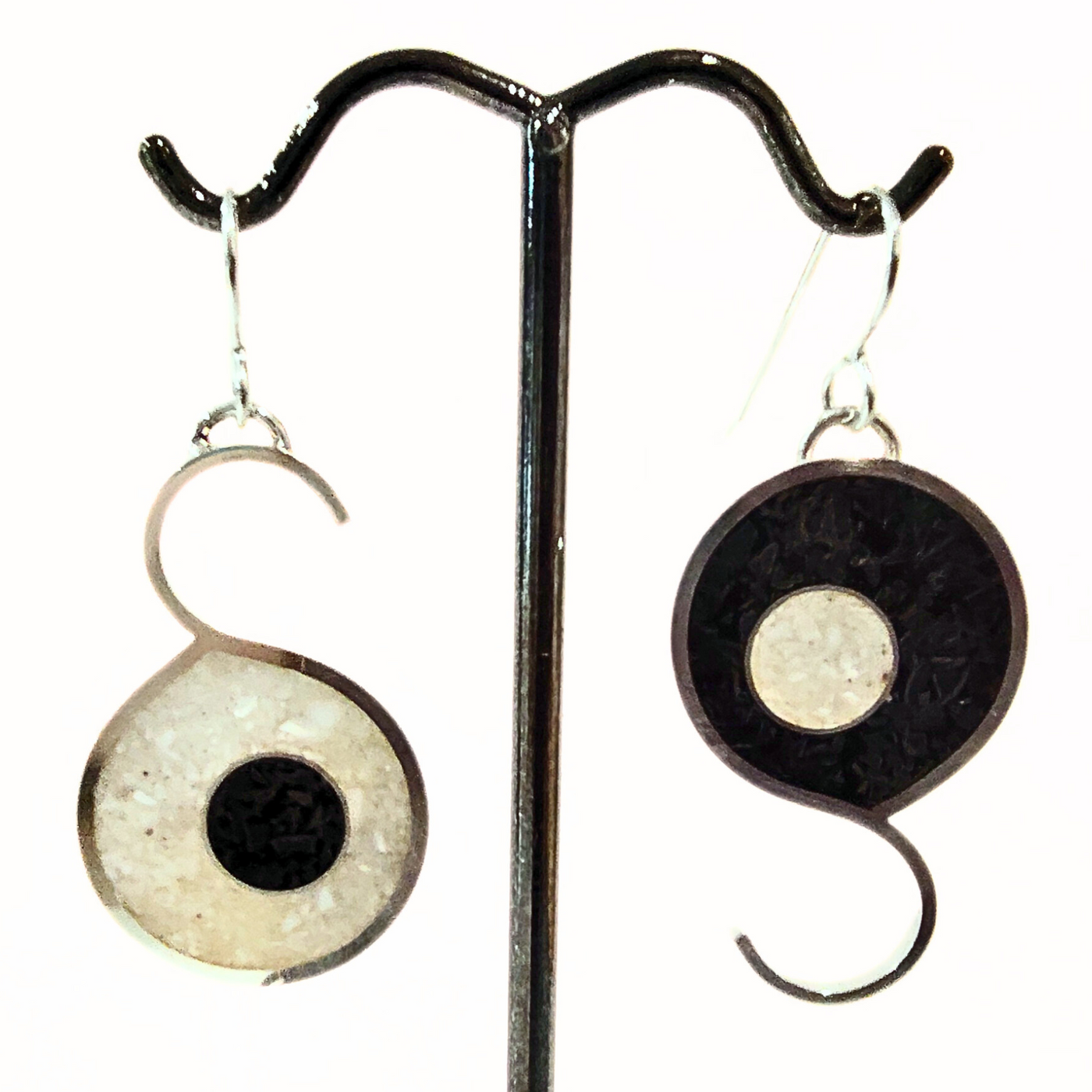 DS-432 Inlay Yin Yang Earrings Onyx and Mother of Pearl