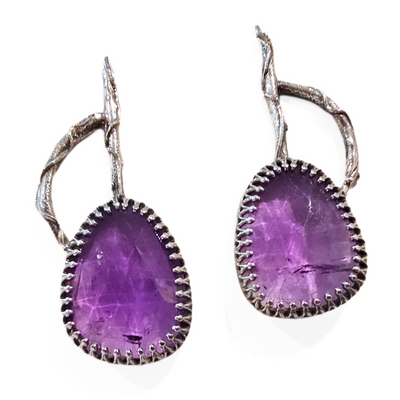 JSD-1001 Rose Cut Amethyst SS Branch Earrings