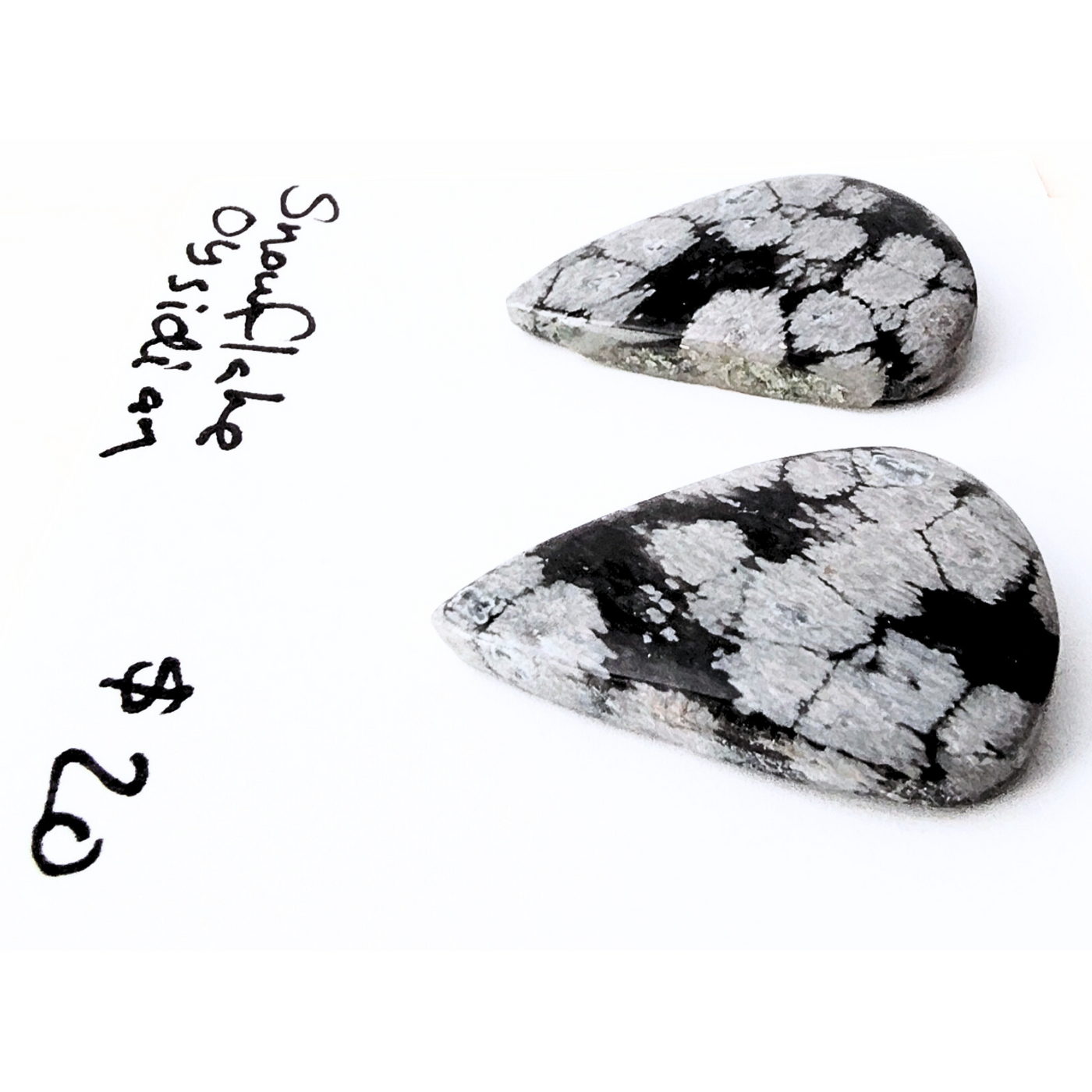 SNO-1002 Snowflake Obsidian Cab Pair