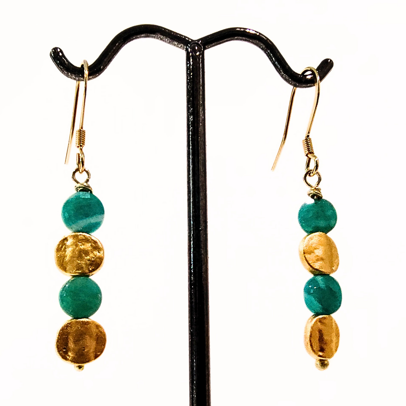 SM-421 Russian Amazonite with Gold Filled Coin Bead Earrings