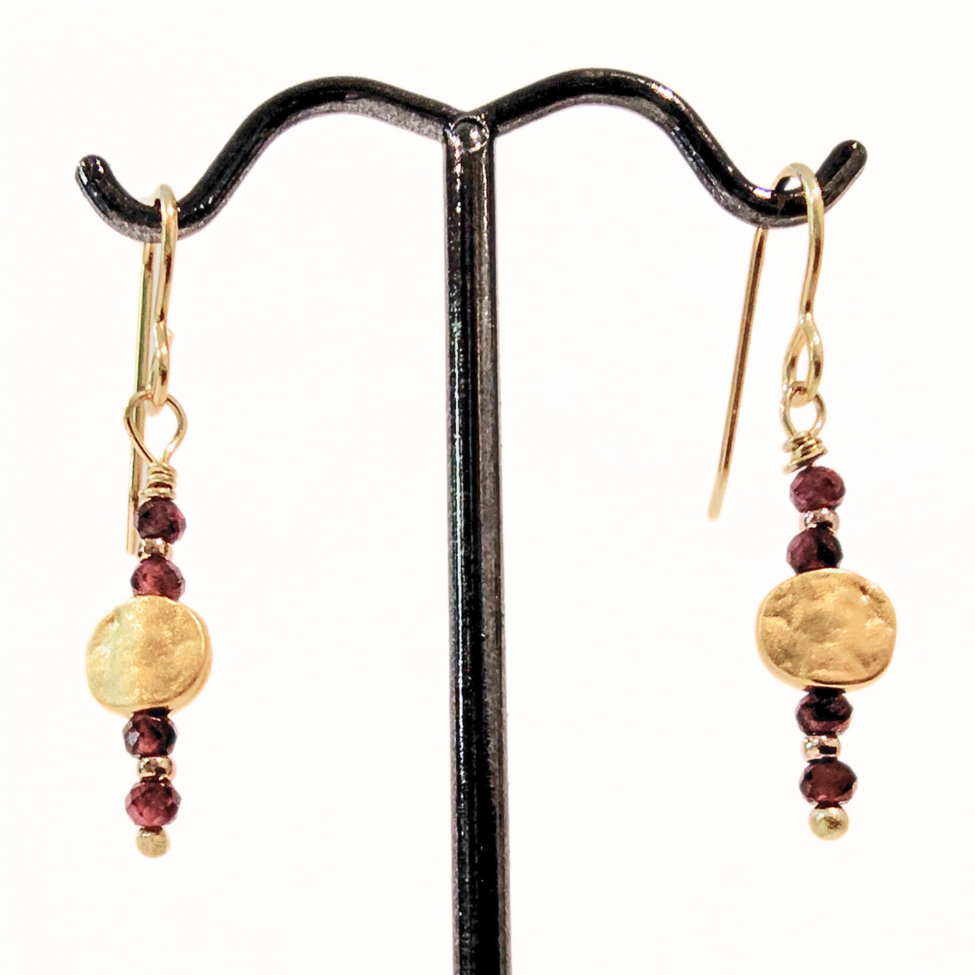 SM-415 22k Gold Filled Coin Bead Garnet Earrings