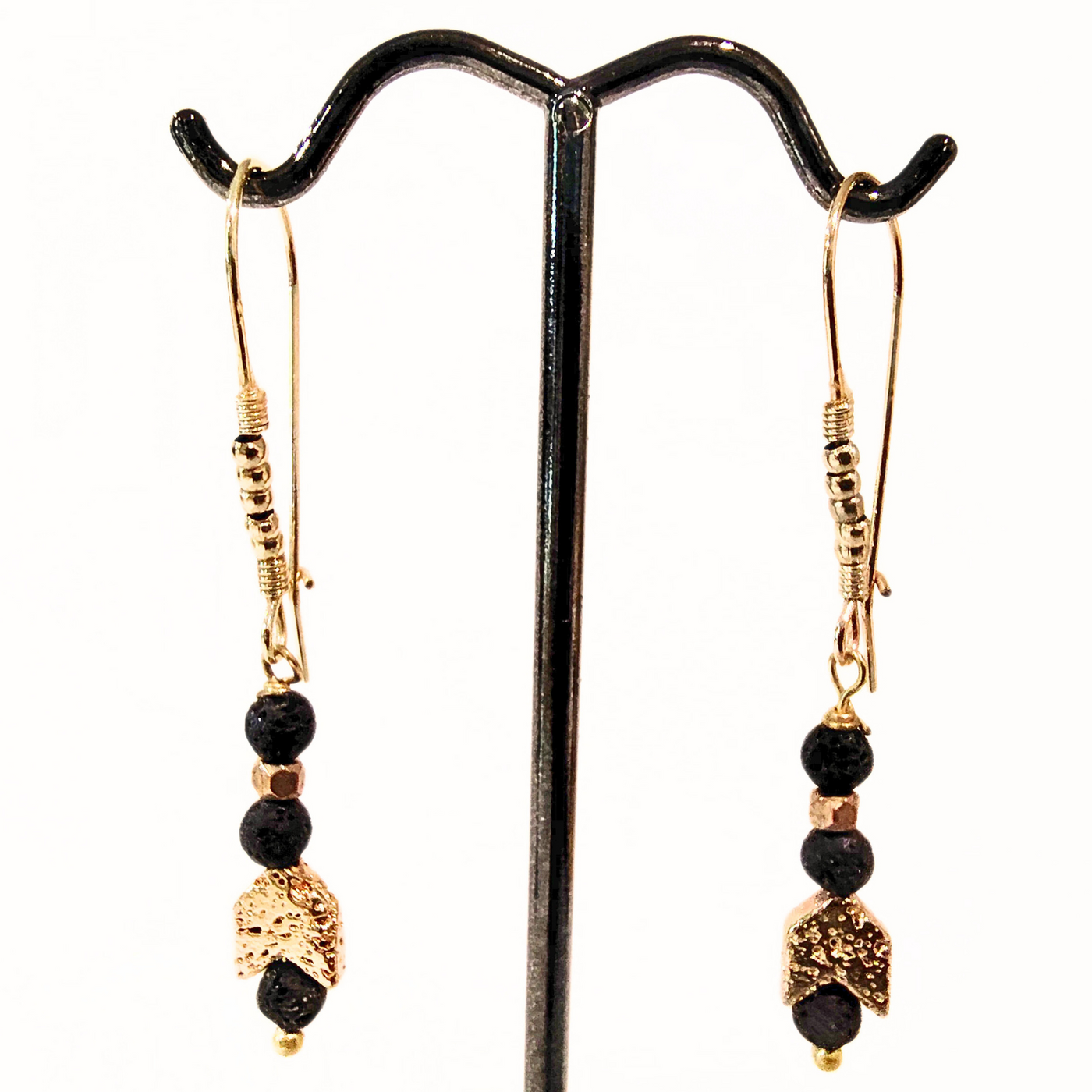 SM-424 Lava Rock With Gold Filled Arrow Bead Earrings