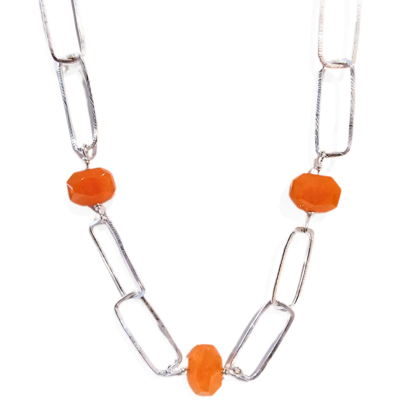 DS-428 Sterling Silver Paper Clip Chain with Orange Chalcedony Beads 21 1/2"