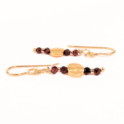 SM-415 22k Gold Filled Coin Bead Garnet Earrings