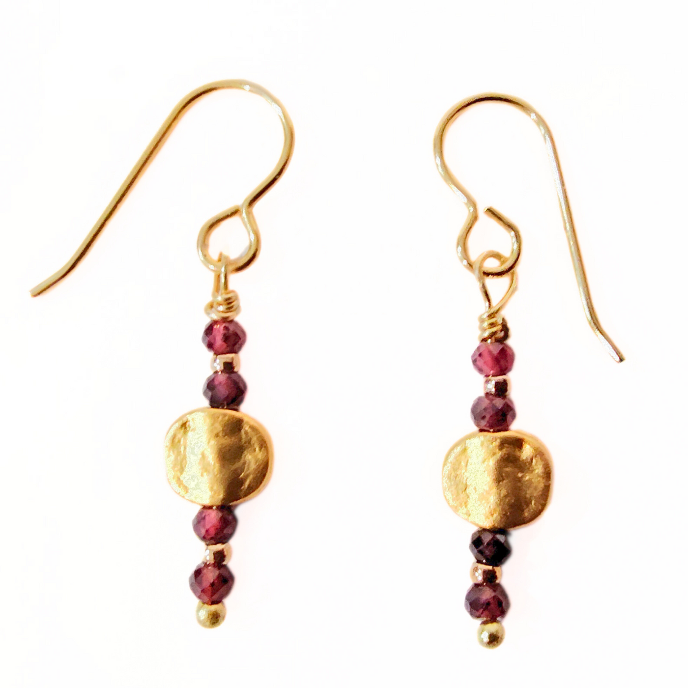 SM-415 22k Gold Filled Coin Bead Garnet Earrings