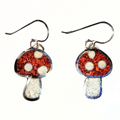 DS-431 Inlay Mushroom Earrings - Red Jasper