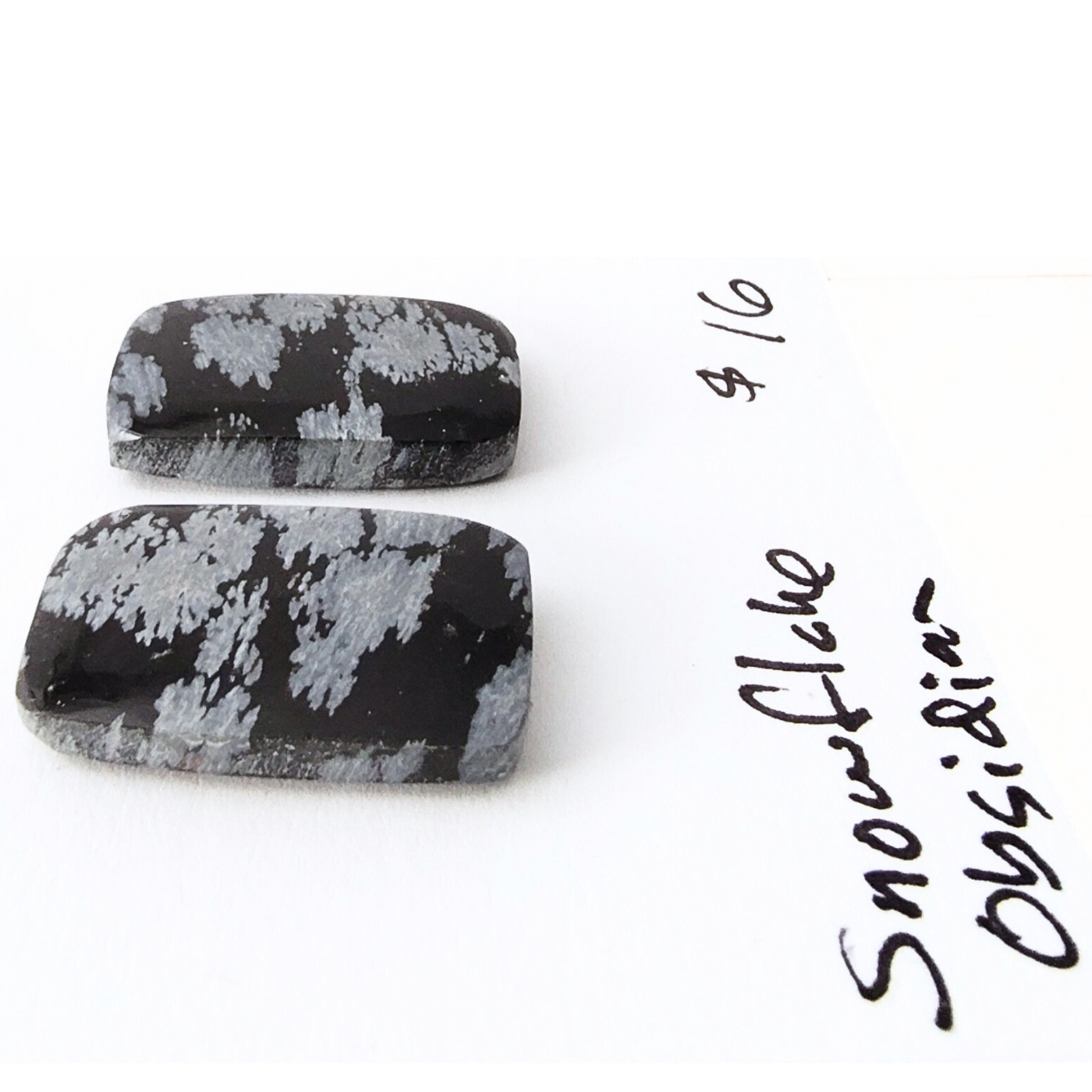 SNO-1001 Snowflake Obsidian Cab Pair