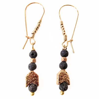 SM-424 Lava Rock With Gold Filled Arrow Bead Earrings