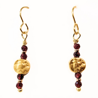 SM-415 22k Gold Filled Coin Bead Garnet Earrings