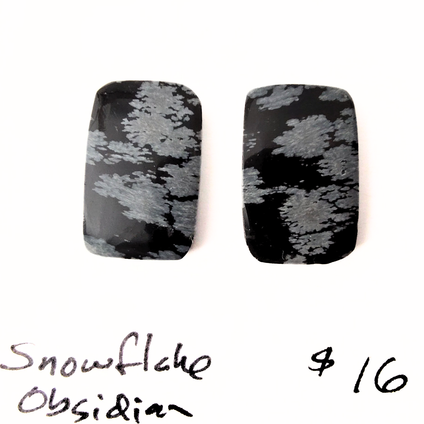 SNO-1001 Snowflake Obsidian Cab Pair