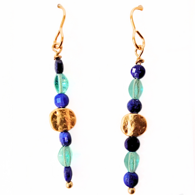 SM-419 Faceted Lapis, Apatite and 22K Gold Filled Beads Earrings