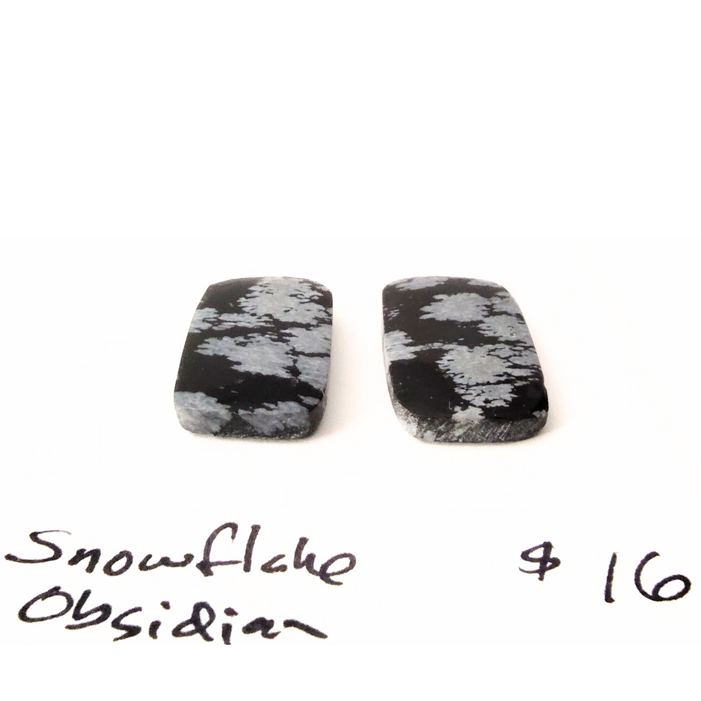 SNO-1001 Snowflake Obsidian Cab Pair