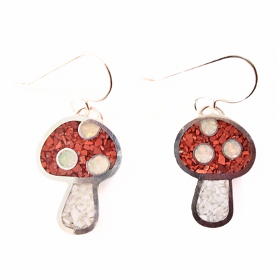 DS-431 Inlay Mushroom Earrings - Red Jasper