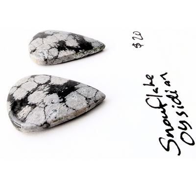 SNO-1002 Snowflake Obsidian Cab Pair