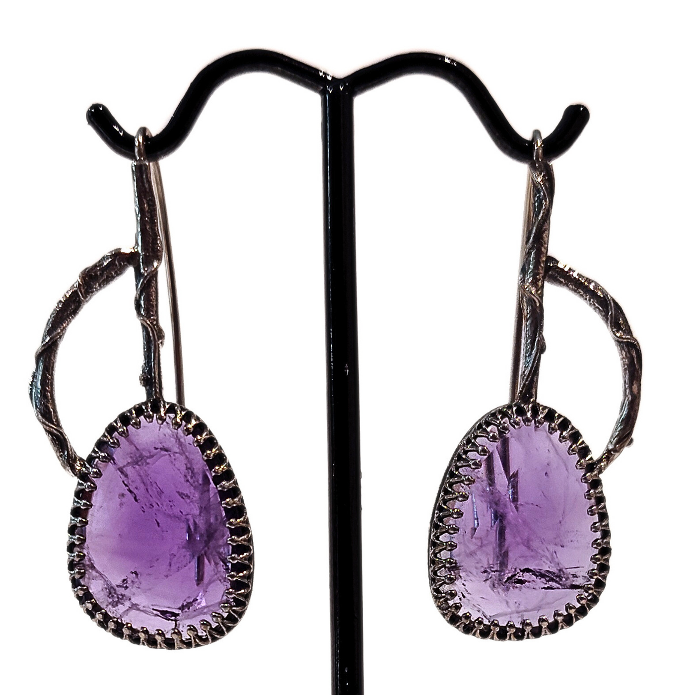 JSD-1001 Rose Cut Amethyst SS Branch Earrings