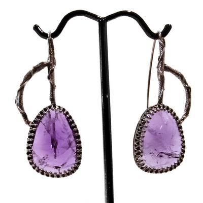 JSD-1001 Rose Cut Amethyst SS Branch Earrings