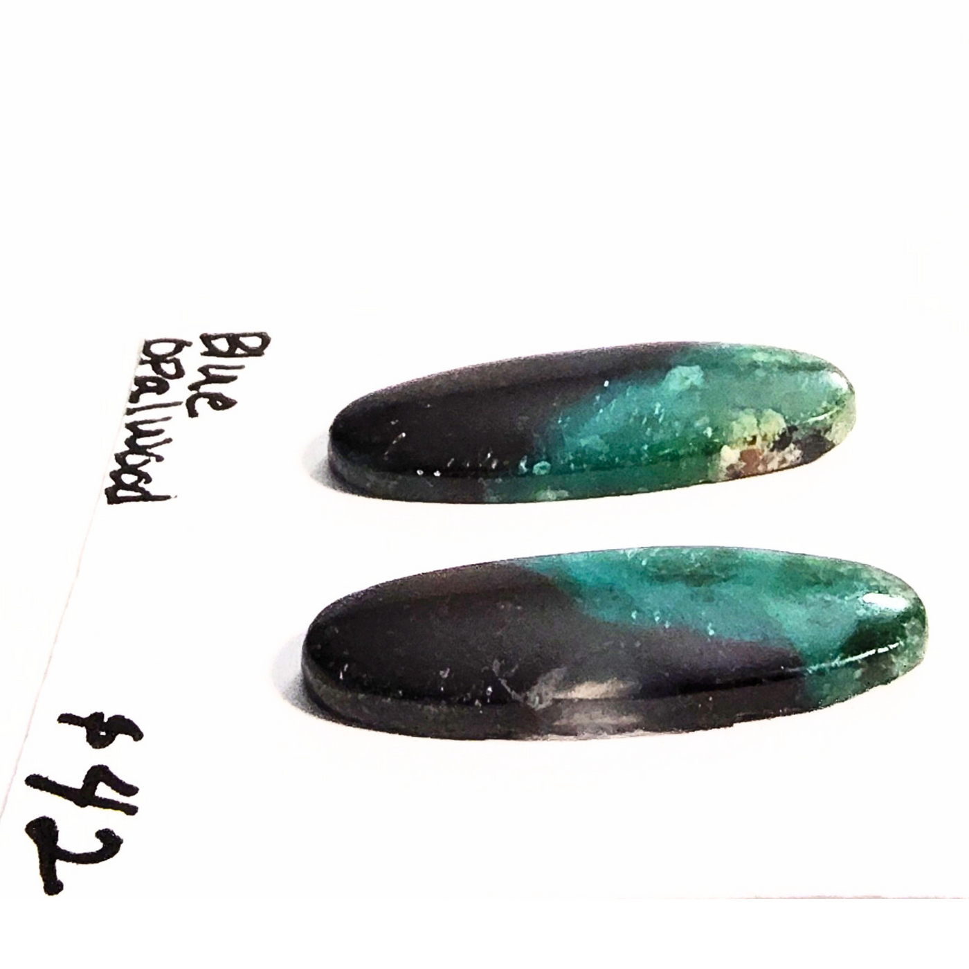 BOW-1003 Blue Opal Wood Cabochon Pair