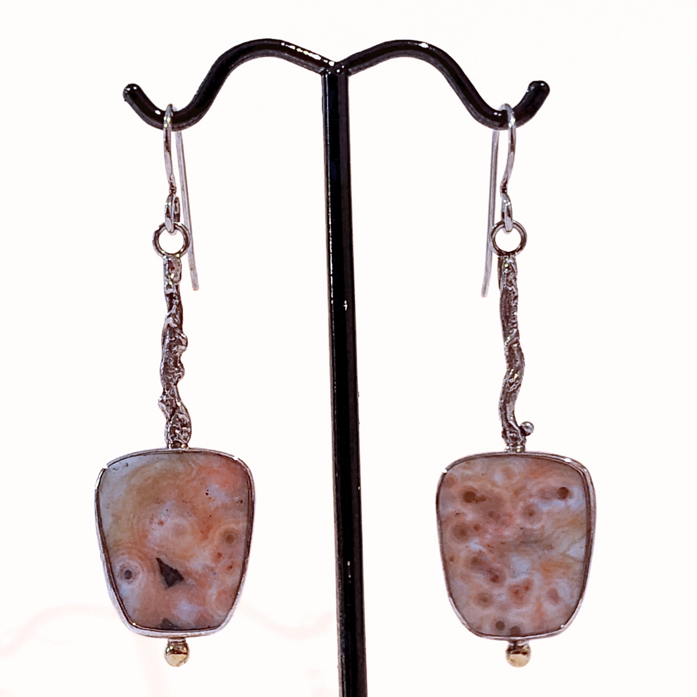 JSD-1005 Ocean Jasper Branch Earrings, SS and 14K