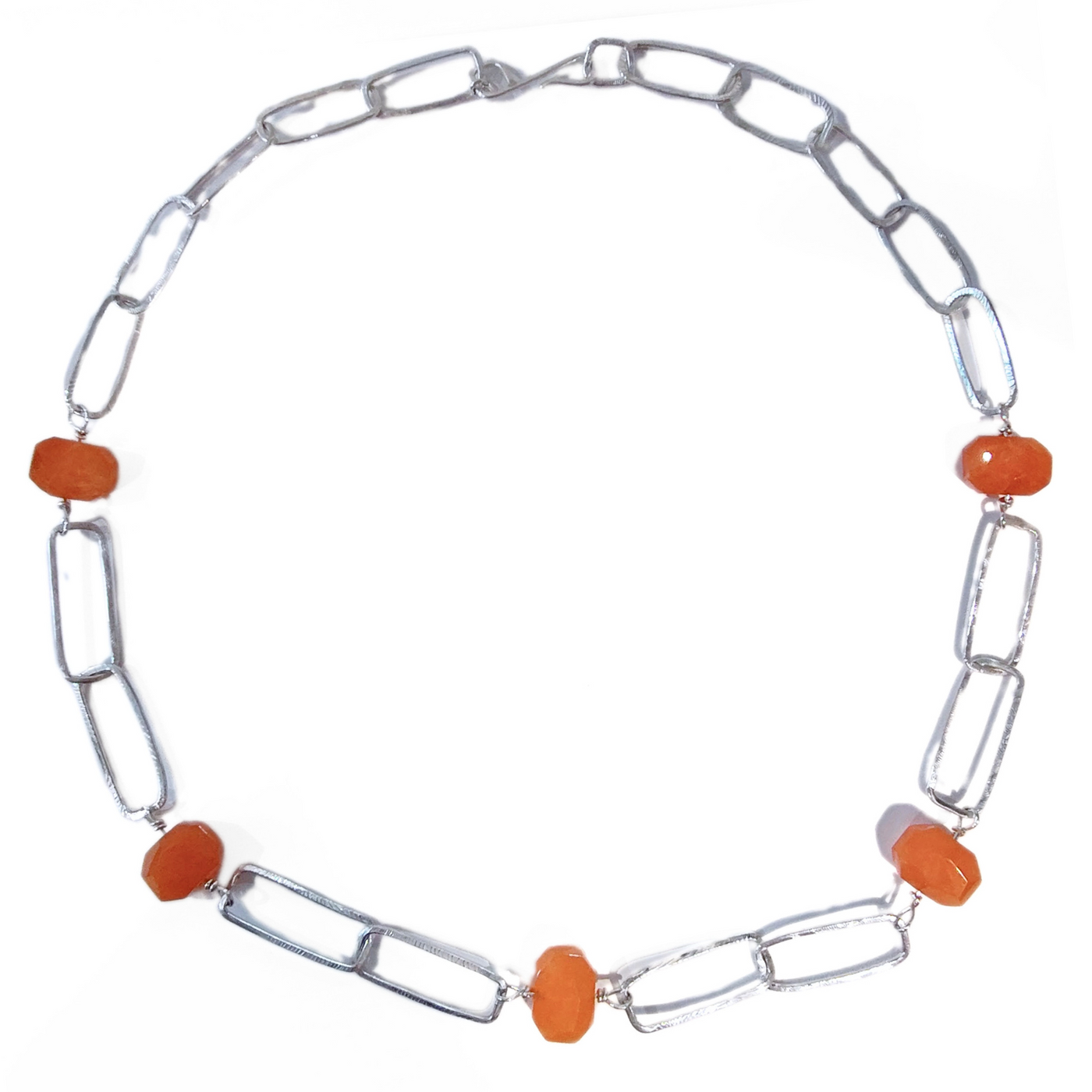 DS-428 Sterling Silver Paper Clip Chain with Orange Chalcedony Beads 21 1/2"