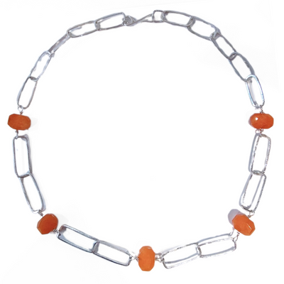 DS-428 Sterling Silver Paper Clip Chain with Orange Chalcedony Beads 21 1/2"