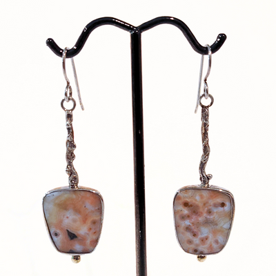 JSD-1005 Ocean Jasper Branch Earrings, SS and 14K