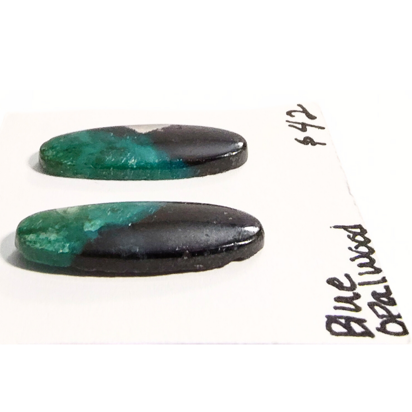 BOW-1003 Blue Opal Wood Cabochon Pair