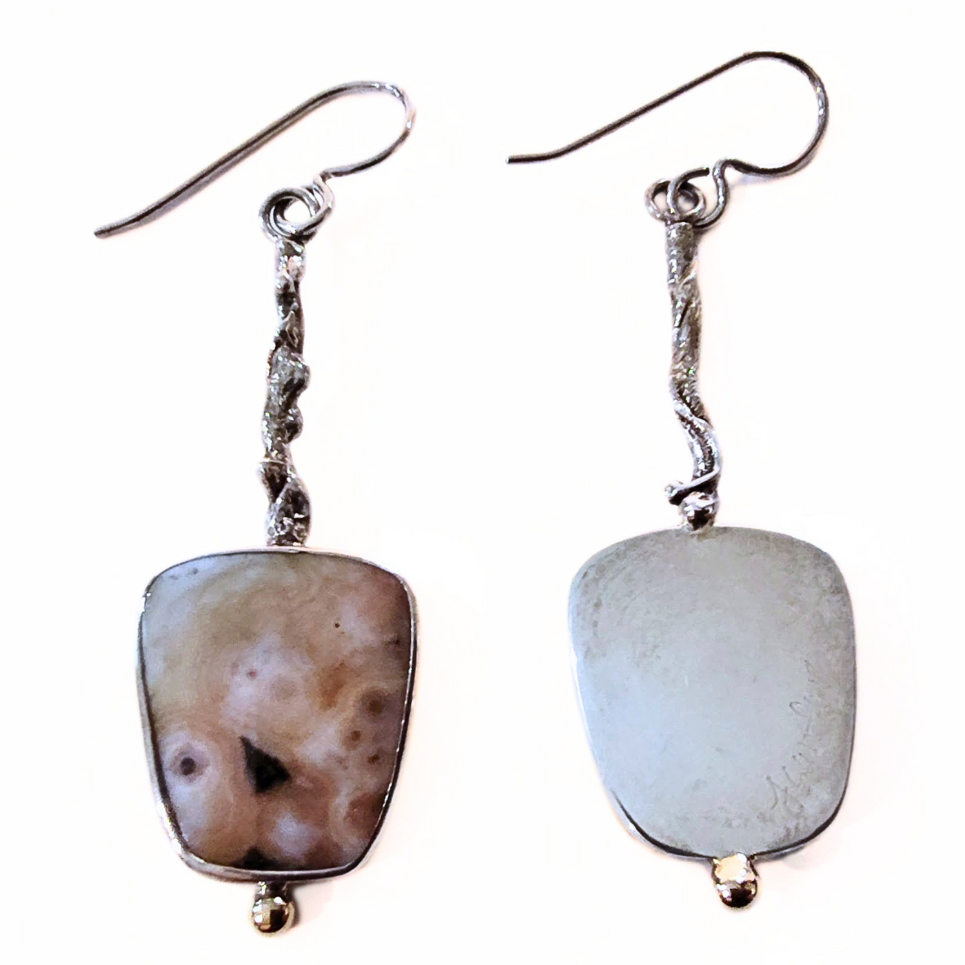 JSD-1005 Ocean Jasper Branch Earrings, SS and 14K