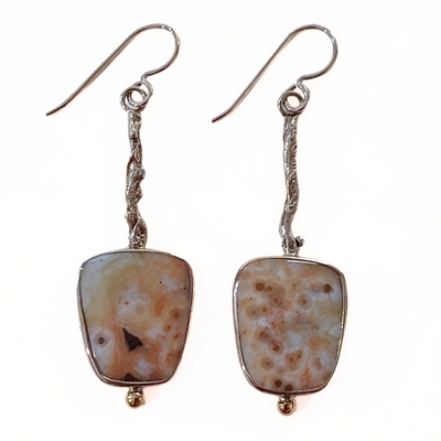 JSD-1005 Ocean Jasper Branch Earrings, SS and 14K