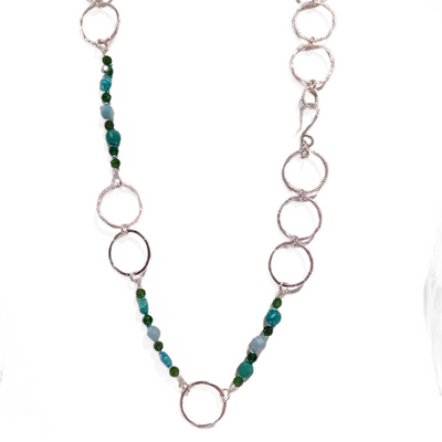 DS-427 Silver Chain with Amazonite, Blue Apatite and Diopside Beads 20"