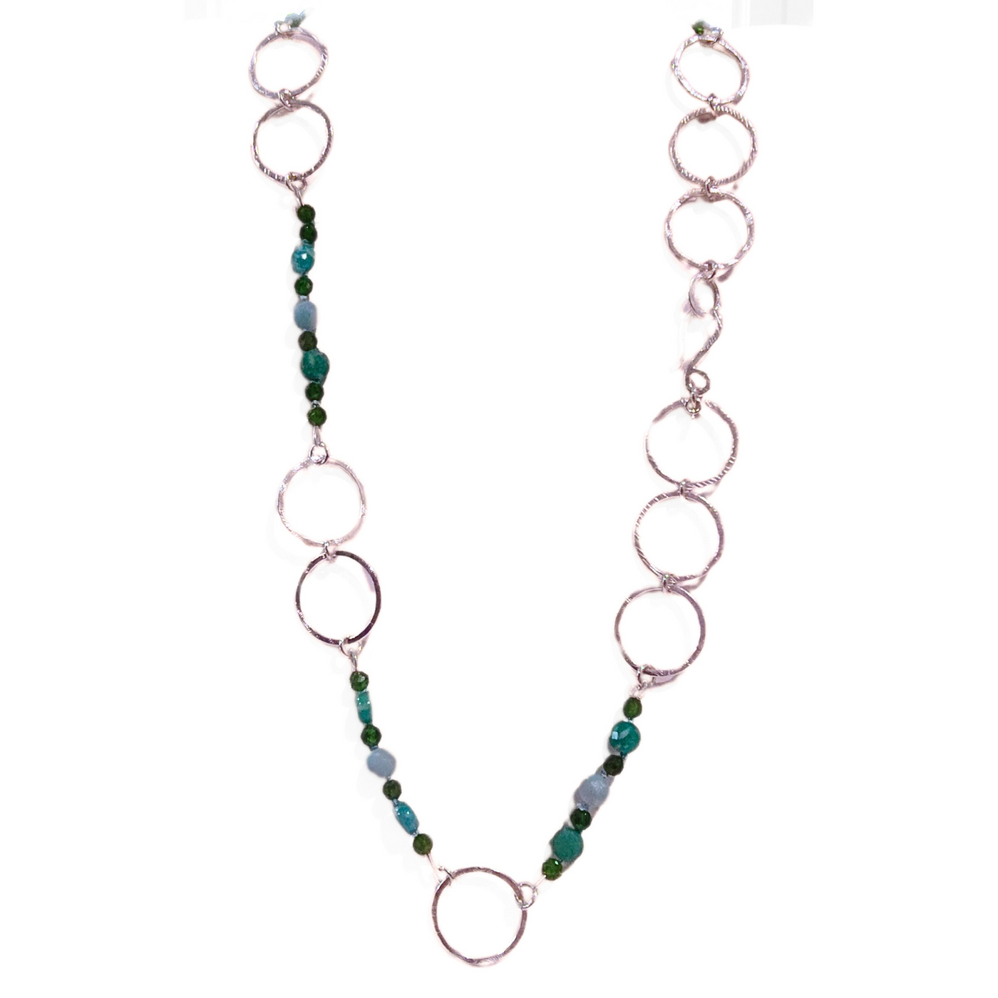 DS-427 Silver Chain with Amazonite, Blue Apatite and Diopside Beads 20"