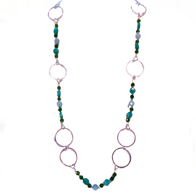 DS-427 Silver Chain with Amazonite, Blue Apatite and Diopside Beads 20"