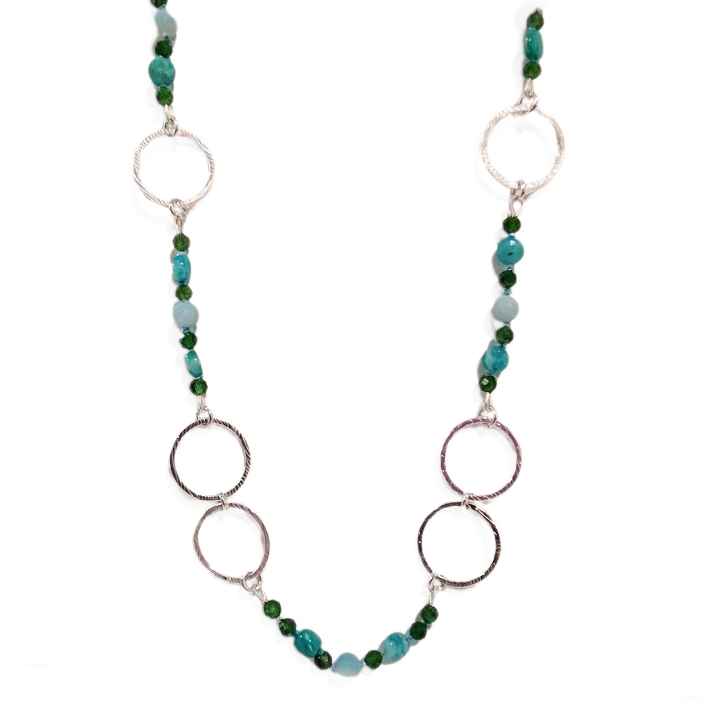 DS-427 Silver Chain with Amazonite, Blue Apatite and Diopside Beads 20"