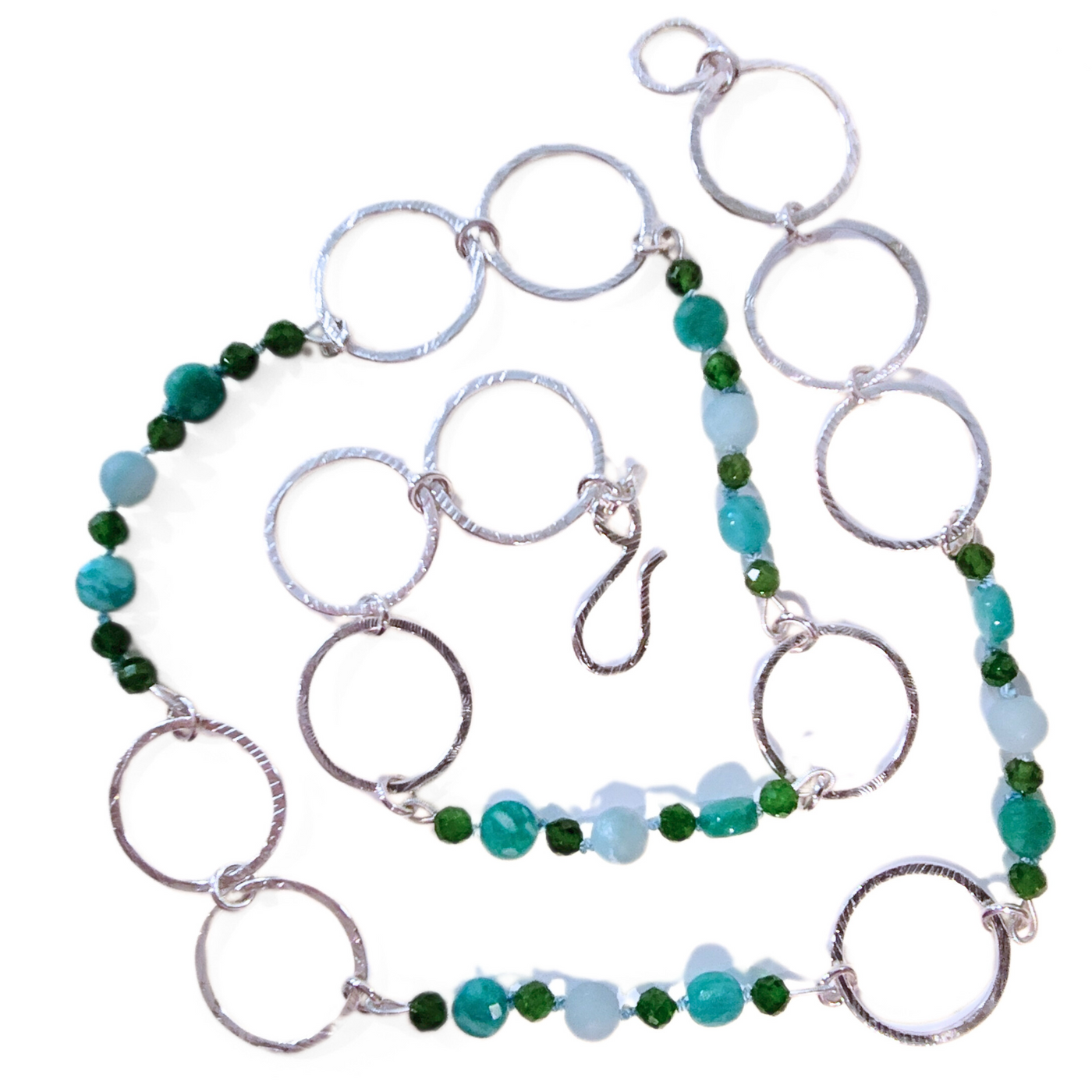 DS-427 Silver Chain with Amazonite, Blue Apatite and Diopside Beads 20"