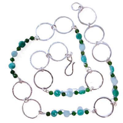 DS-427 Silver Chain with Amazonite, Blue Apatite and Diopside Beads 20"