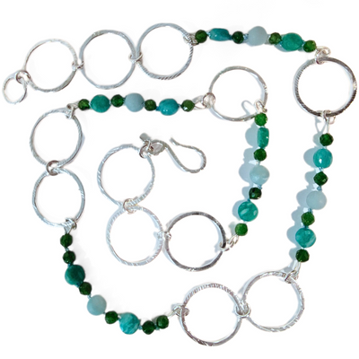 DS-427 Silver Chain with Amazonite, Blue Apatite and Diopside Beads 20"