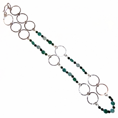 DS-427 Silver Chain with Amazonite, Blue Apatite and Diopside Beads 20"