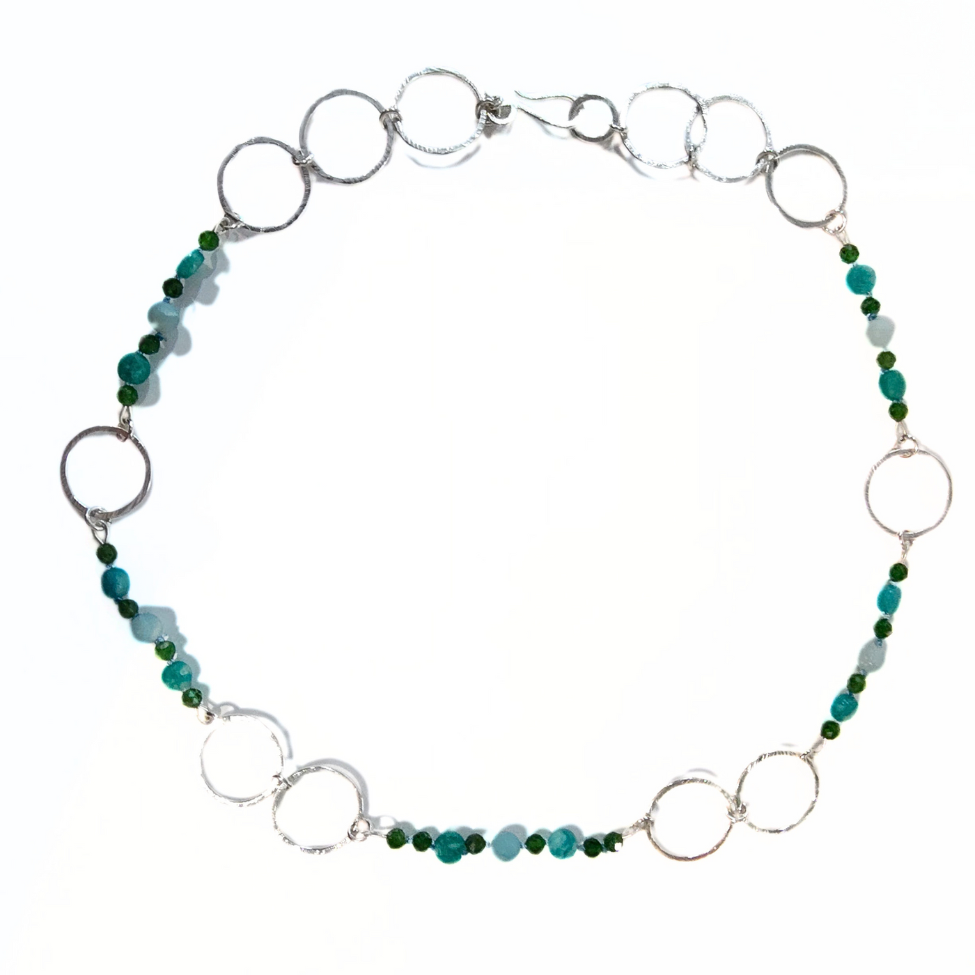 DS-427 Silver Chain with Amazonite, Blue Apatite and Diopside Beads 20"