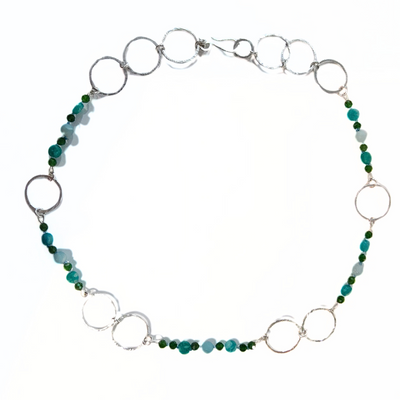 DS-427 Silver Chain with Amazonite, Blue Apatite and Diopside Beads 20"