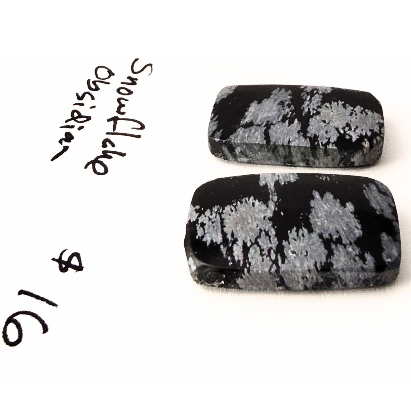 SNO-1001 Snowflake Obsidian Cab Pair