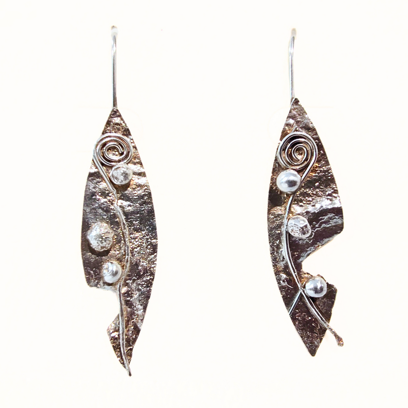 JEM-109 Reticulated Silver Leaf Earrings