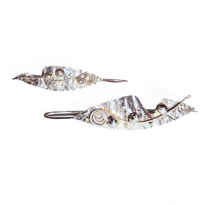 JEM-109 Reticulated Silver Leaf Earrings