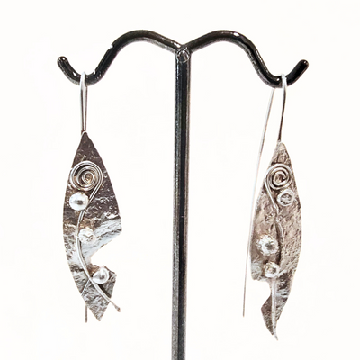 JEM-109 Reticulated Silver Leaf Earrings